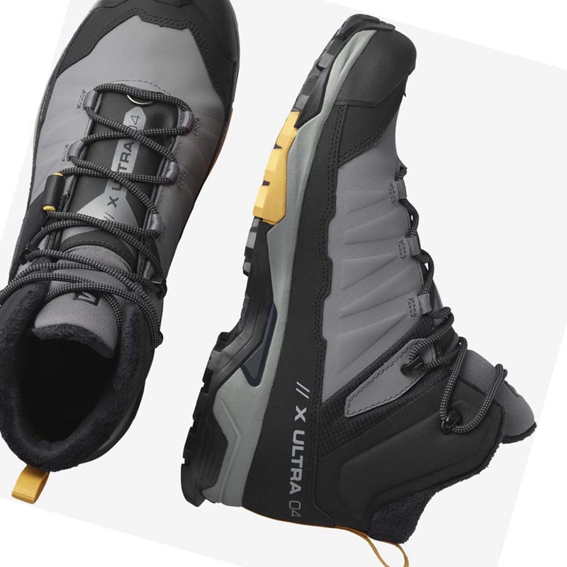Salomon X ULTRA 4 MID WINTER THINSULATE™ CLIMASALOMON™ Vinterkängor Herr Svarta Grå | AGKUFLV-21